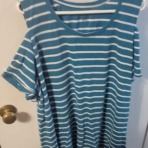Lane Bryant Blue and White Striped Cold-Shoulder Dress